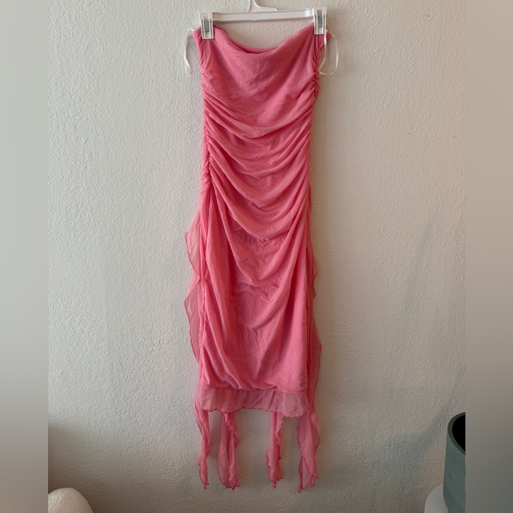 SHEIN Asymmetrical Pink Ruched Dress